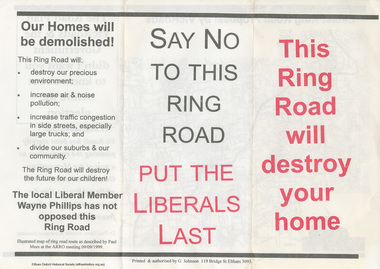Document - Flyer, Greg Johnson et al, Say No to this Ring Road, 9 Sep 1999