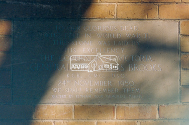 Photograph - Colour Print, Harry Gilham, Foundation stone laid in 1950 by Victorian Governor, Sir Dallas Brooks, Infant Welfare Centre, Eltham War Memorial, Nov 2004