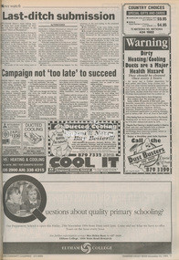 Newspaper - Newspaper article, Diamond Valley News, Last ditch submission by Fiona Kaegi, Diamond Valley News, November 23, p7, 1994