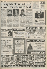 Newspaper - Newspaper article, Diamond Valley News, Jenny Macklin is ALP's choice for Jagajaga seat by Natalie Town, Diamond Valley News, December 7, p7, 1994