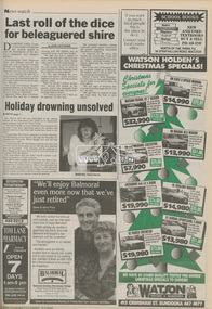 Newspaper - Newspaper article, Diamond Valley News, Last roll of the dice for beleagured shire by Jodie Haythorne, Diamond Valley News, December 14, p7, 1994