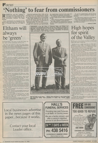 Newspaper - Newspaper article, Diamond Valley News, 'Nothing; to fear from commisioners by Natalie Town, Diamond Valley News, December 14, p8, 1994