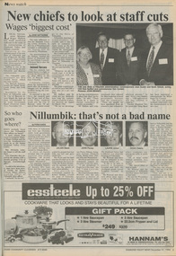 Newspaper - Newspaper article, Diamond Valley News, New chiefs to look at staff cuts; Wages 'biggest cost' by Jodie Haythorne, Diamond Valley News, December 21, p3, 1994