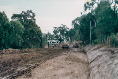 Slide - Photograph, Roadworks, unidentifed road, Eltham district, possibly Eltham / Research, Vic, c.1967