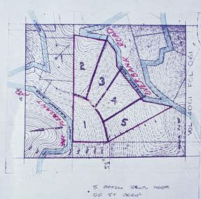 Slide - Photograph, Eltham Shire Council, Proposed subdivision of five approximately equal areas of 5 acres, Vol. 4061, Fol. 061, Overbank Road, North Warrandyte, 1969