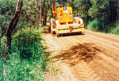 Photograph - Colour Print, Eltham Shire Council, Council oerations road grading and gravel water truck, c.1990