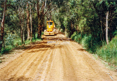 Photograph - Colour Print, Eltham Shire Council, Council oerations road grading and gravel water truck, c.1990