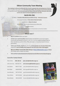Document - Flyer, Eltham Community Action Group (ECAG), Eltham Community Town Meeting, Eltham Senior Citizen's Centre, 13 October, 2018