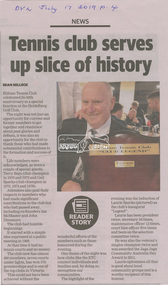 Newspaper - Newspaper Clipping, Sean Selleck, Tennis club serves up slice of history, Diamond Valley Leader, 17 July, p4, 2019