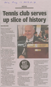 Newspaper - Newspaper Clipping, Sean Selleck, Tennis club serves up slice of history, Diamond Valley Leader, 17 July, p4, 2019