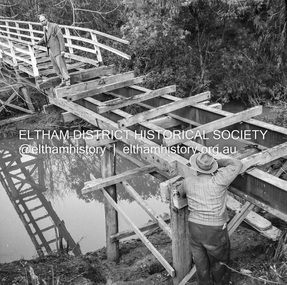Negative - Photograph, J.A. McDonald, Eltham-Yarra Glen Road, Lower Plenty footbridge, Sep. 1955