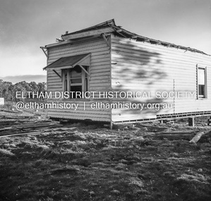 Negative - Photograph, J.A. McDonald, Inspection of storm damaged Abraham house at Kangaroo Ground, c. May 1962
