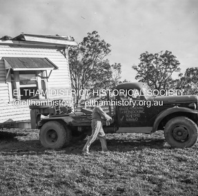 Negative - Photograph, J.A. McDonald, Removal of the remains of the Abraham house at Kangaroo Ground, c. May 1962