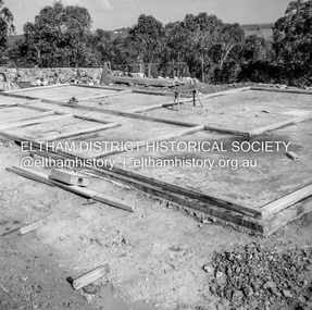 Negative - Photograph, J.A. McDonald, Building site inspection by Eltham Shire Council Building Surveyor, George Newton, c. July 1962
