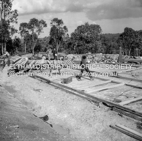 Negative - Photograph, J.A. McDonald, Building site inspection by Eltham Shire Council Building Surveyor, George Newton, c. July 1962