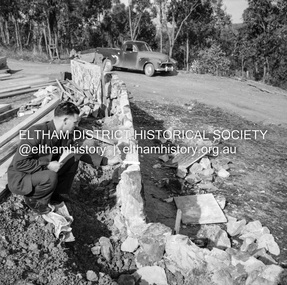 Negative - Photograph, J.A. McDonald, Building site inspection by Eltham Shire Council Building Surveyor, George Newton, c. July 1962