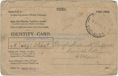 Photograph - Document, Identity Card: Douglas Frederick Orford, 1943