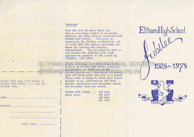 Document - Programme, Eltham High School, Eltham High School Jubilee 1928-1978, 1978