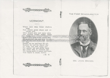 Document, The First Schoolmaster, Mr John Brown, Vermont State School, 1919