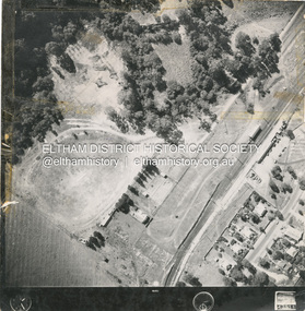 Photograph - Aerial Photograph, Main Road and Railway Station area, Hurstbridge, 12 Apr. 1954