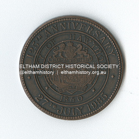 Medal - Medallion, City of Hawthorn, Medallion In Commemoration of the City of Hawthorn's 125th anniversary and the 150th anniversary of Victoria, 1984