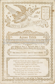 Photograph, The Art Engraving Company, Memorial Card: Agnes Edith Hill, 1899