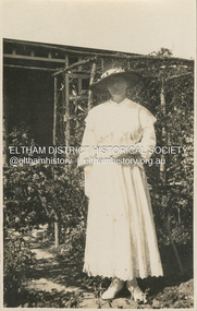 Photograph, Ellen Sweeney in Mrs Cox's garden, Eltham, Easter Sunday, April 16, 1922