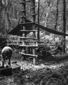 Photograph - Negative, Lewis Tulk, Senior scouting pioneering activities possibly near Tommy's Hut, Kinglake, c.1980