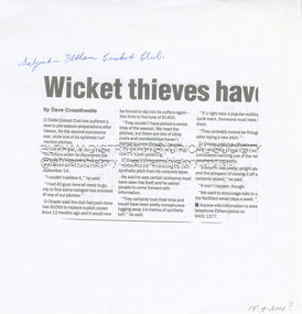 Document - Folder, Cricket, Diamond Valley Leader, Wicket thieves, 15 September 2004