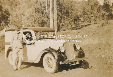 Photograph, Lester Neil Ingram with his Morris Ten Series II delivery van, c.1942