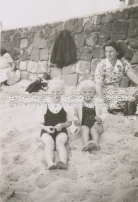 Photograph, Pam Ingram and cousin at Frankston beach with her mother, Margaret Ingram, c.1944
