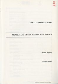 Book, Local Government Board, Middle and Outer Melbourne Review: Final Report, November 1994