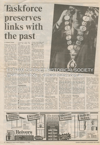 Document - News Clipping, Natalie Town, Taskforce preserves links with the past, Diamond Valley News, September 11, p8, 1996
