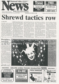 Document - News Clipping, Jodie Guest, Shrewd tactics row, Diamond Valley News, October 15, p1, 1996