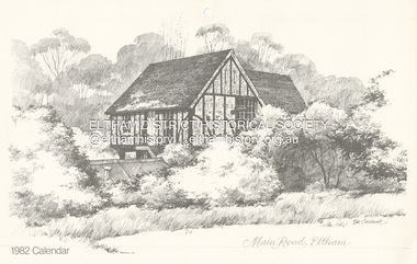 Calendar, Bill Caldwell, Sketch (reprint): Main Road, Eltham, Bill Caldwell n.d, c.1981