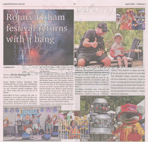 Document - Newspaper clipping, Copperline News, Rotary Eltham festival returns with a bang by Kevin Hadingham, Edition 5, p15, April 2023