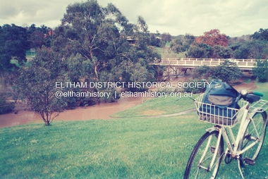 Photograph, Fay Bridge, Diamond Creek in flood at the Bridge Street Bridge, Eltham, c.2004