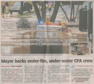 Newsclipping, Shaun Campbell, Mayor backs under-fire, under-water CFA crew, Diamond Valley Leader, December 2011