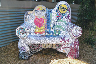 Photograph, Fay Bridge, Seat mosaic outside Purdys Furniture, 31 Sherbourne Road, Briar Hill, October 2011