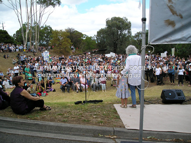 Photograph, Fay Bridge, Save Community Reserves Rally, 895 Main Road, Eltham, 7 November 2017