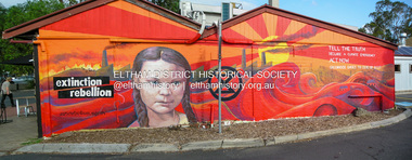 Photograph, Fay Bridge, Extinction Rebellion protest mural, Platform 3095, 965 Main Road, Eltham, 29 January 2020