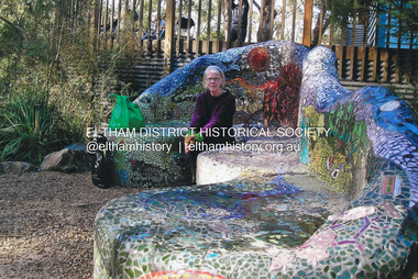 Photograph, Fay Bridge, Fay Bridge with the Lasting Memories Mosaic Seat, St. Andrews Hall, 1 Proctor Street, St. Andrews, n.d