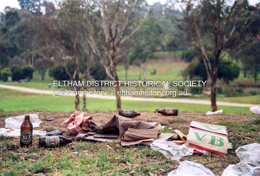 Photograph (Item) - Print, Nicholas West, The Morning After - Rubbish left scattered in Eltham Town Park after the weekend, 1988