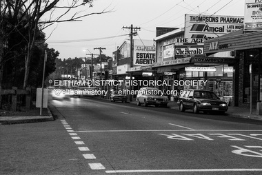 Photograph (Item) - Negative, Nick O'Brien, Eltham shops at night, Main Road, Eltham, 1988