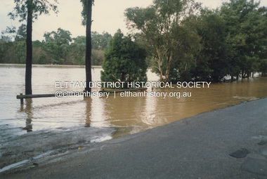 Photograph, Graeme Hardiman, Diamond Creek in flood, Susan Street, Eltham, 6 June 1989