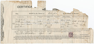 Certificate - Certificate of Registry of Birth, Walter Herbert Withers, 22 October, 1854
