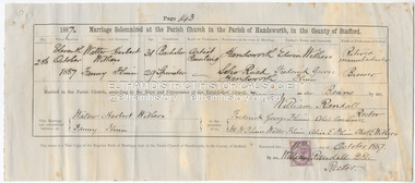 Certificate - Marriage Certificate, Walter Herbert Withers and Fanny Flinn, 11 October, 1887