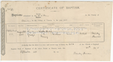 Certificate - Certificate of Baptism, Emily Gladys Withers, 18 September, 1888