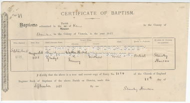 Certificate - Certificate of Baptism, Emily Gladys Withers, 18 September, 1888
