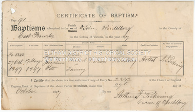 Certificate - Certificate of Baptism, Nancy Josephine Pitt Withers, 27 October, 1897